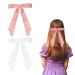 2 Pack Hair Bows for Women White Bow Hair Clips French Barrette with Long Silky Satin Hair Ribbons for Women Girls(White Pink)