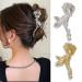 2Pcs Gold Silver Metallic Rose Hair Claw Clips  Medium Size Elegant Rose Floral Leaf Hair Claw Crab Ladies Barrettes Hairgrip Girls Hair Clips Hairpins Headwear OrnamentsWomen with Thick or Thin Hair  Strong Hold  Stylis...
