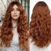 WOKESTAR Long Auburn Wigs for Women Synthetic Hair Wig with Curtain Fringe
