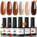 modelones Gel Nail Polish Set 6 PCS Neutral Nude Brown Gel Polish Fall Colors 2024 Gold Glitter Nail Gel Polish Soak OFF LED Nail Art Gel Kit Manicure Salon DIY Halloween Nails Gift A-1-Fall Queen