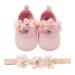 TMEOG 2 x Toddler Shoes + Headband Baby Girl Flower Shoes Non-Slip Soft Special Occasions Christening Wedding Party Shoes 0-6 Months A Pink