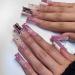 24pcs Long Coffin Shaped Ballet Fake Nails with Rhinestone Butterfly Pattern Design French Fake Nails for Women and Girls Nail Tips 19