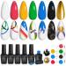 Beetles Gel Nail Polish Set with Golden Chrome 7 Colors Hot Pink Blue Green Nails Gel Black White Yellow Gel Polish Gold Nails Gel Set Nail and Double-ended Brush Soak off Uv Gel 2024 0-0-0 6 colors Go for Gold
