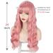AISI BEAUTY Pink Wig with Bangs - 24 Inch Synthetic Long Wavy Pink Wig for Women - Halloween Cosplay Party Hairpiece - Buy Online on SooperMarket.com