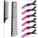 2 Pieces Parting Comb and 6 Pieces Hair Clip  Women Rat Tail Comb Cutting Comb with Wide and Fine Teeth Salon Hairdressing Hair Care Tools