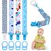 5 Pcs Blue Baby Dummy Clips Set with Silicone Adapter - Soother Chain Holder Straps for Boys | Teething Clips for Teething Toys | Baby Shower Gift - PP Material - Buy Online on SooperMarket.com