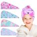 RETON 4 Pack Microfiber Hair Drying Towel Hair Towel Wrap for Kids Girls Women Super Absorbent Hair Turbans for Wet Hair Fast Drying Hair Wrap with Buttons for Curly Long Thick Hair