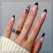 JUSTOTRY 24 Pcs Almond Short False Nails with Heart Black French Press on Nails Pattern Trendy Fake Nails Short with Nail Glue Oval Medium Stick on Nails for Women Nails Fake Nail for Nails Art black&heart2