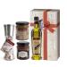 4 TLG Greek olive oil gift set Christmas |Oil sea salt tapenade (olive paste) olive pesto |In gift box with wood look and loop |by Aristos (oil salt pesto paste)