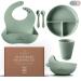 RYLOOBABY Baby Feeding Set 6-Piece Suction Plate Bundle for Baby Weaning Includes Suction Bowl Plate Silicone Bib Baby Cup Baby Spoon and Fork Non-BPA Food Grade Silicone - Cute Colours (SAGE)