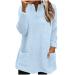 AMhomely Ladies Womens Soft Teddy Fleece Hooded Jumper Plus Size Double Fleece Casual Hoodies With Pocket V Neck Soft Fleece Hooded Sweatshirts Plain Pullover Tops Winter Lightweight Lounge Tops 04 Blue M