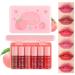 6 Colors Peach Lip Tint Stain Mini Liquid Lipstick Moisturizing Plumping Lip Gloss Multi-Use Lip and Cheek Tint Non-sticky Transfer-Proof Lip Tint Gloss Matte Finish Lip Makeup Pink