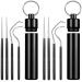 Portable Titanium Toothpicks Pocket Set Reusable Metal Stainless Steel Toothpicks with Holder for Outdoor Picnic and Camping (Black 2 Sets) 2 Black