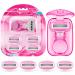 Travel Razors for Women Include 1 Handle and 5 Cartridges Extra Smooth 5-Blade Mini Razor with Travel Case Portable Travel Size Toiletries for Women Pink