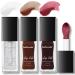 3 Colors Lip Glow Oil Set Big Brush Hydrating Brown Sugar Sheer Tinted Lip Gloss Long Lasting Waterproof Non-Stick Cup Lip Stain Lip Care Makeup Plumping High-pigment Lip Balm #2+#3+#4
