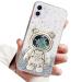 Rnrieyta Miago B r Astronaut Stand Shell Glitzer for iPhone 12 Mini Cute Girls D nn Crystal Protection Cap Treisand Bling Transparent Case Bumper with astronaut Halter Kickst nder transparent iPhone Revive