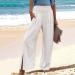 Viyabling Women's Summer Linen Palazzo Beach Pants - Elastic Waist Wide Leg Trousers in White | Medium - Buy Online on SooperMarket.com