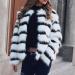 Women's Elegant Cropped Faux Fur Party Coat - Black & White Stripe Colorblock - Size XL - Buy Online on SooperMarket.com