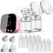 Double electrical milk pump breast milk sucker with 10 storage bags and adapter mechanical button pain-free strong suction rechargeable portable silicone silent pumps (Rosa) LU-01-B 2.Rosa