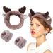 3 Pieces Face Headband and Wrist Straps Set for Washing Face Spa Cute Antler Makeup Headbands Soft Elastic Facial Care hairband Fluffy Headband Wristbands for Women Girls Shower Sports Makeup Bath One Size Coffee