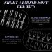 Gelike ec Short Almond Nail Tips 240PCS Clear Nail Extensions Kit | Break Resistant Full Cover Pre-Buff PMMA Soft Gel Resin Fake Nails 12 Sizes - Short Almond - Buy Online on SooperMarket.com