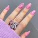 Novo Ovo Neon Pink Glitter Hologram Press-On Nails | Short to Medium Oval Almond Artificial Fingernails for Valentine's Day - Buy Online on SooperMarket.com