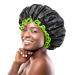 Mikimini extra large black shower hoods in a pack of 2 for women and men thick braids made of long hair reusable waterproof double-layer XL bathroom hair hood with bright green border (2-pack) black+green