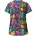 Cat Flower Print V Neck Scrub Top - XX-Large - Black | Nurse Uniform with Pockets - Buy Online on SooperMarket.com