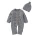 DovFanny Baby Boys Girls Romper Suit Lovely Solid Color Knit Jumpsuit Cute Casual Long Sleeve Winter Warm Outfit Clothes with Hat for Newborn Baby 3-6 Months Grey