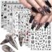 12 Sheets Retro Flower Nail Art Stickers Decal Nail Supplies 3D Self-Adhesive Nail Decals Leaves Vintage Flower Vine Letters Black White Nail Design Sticker for Girl Women DIY Nail Accessories Craft