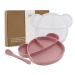 Silicone Baby Suction Plate Toddler Self Feeding Plates Children's Plate with Lid and Spoon Kid Divided Weaning Plate Dinnerware Set with Gift Box BPA Free & Dishwasher Safe (Pink)
