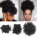 Afro Puff Drawstring Ponytail with Bangs Pineapple Updo Hair for African American Women Short Kinky Curly Ponytail Bun with 2 Replaceable Bangs(#1B-Black) 1 ponytail+ 2 bangs 1B