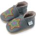 Dotty Fish Soft Leather Baby Shoes | Non-Slip Suede Soles | Toddler Boys 2-3 Years | Grey Rainbow Star Design - Buy Online on SooperMarket.com