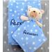 BotoBaby GIFT SET Baby blanket embroidered with name and date + comforter with name gift birth baptism (blue - teddy bear)