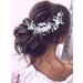 IYOU Flower Bridal Hair Vine Silver Pearl Bride Headband Leaf Wedding Headpiece Communion Prom Hair Accessories for Women and Girls