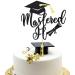 Arthsdite 1Pc Mastered It Cake Topper College Grad Class of 2024 Congratulations MBA Graduation Party Decorations Supplies - Black Glitter Black Mastered It Cake Topper