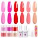 Lavender Violets 12 Pcs Dip Powder Nail Kit 6 Colours Nude Pink Shimmer Salmon Bright Red Dipping Powder Liquid Set with Base & Top Coat Activator Starter French Nail Art Manicure M208