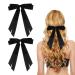 2 Pack Hair Bows for Women Black Bow Hair Clips French Barrette with Long Silky Satin Hair Ribbons for Women Girls(Black)