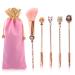 Makeup Brush Set Metal Handle Demon Slayer Anime Collection for Foundation Blush Eyeshadow Face Concealer Eyeliner Contour Powder Liquid Eye Gift for Girls Women Demon Slayer merch 5 pcs Pink