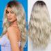 WOKESTAR Long Platinum Wigs for Women Synthetic Hair Wig with Curtain Fringe