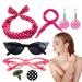 50s Accessories for Women | Headband Drop Earrings Set for 1950s Outfits Print Dangle Earrings with Vintage Hair Bands Chiffon Scarf Cat Eye Glasses Hot Pink One Size