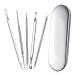 Blackhead remover Acne treatment Pimple Popper Face Skin Care Kit Professional Comedone Blemish Zit Whitehead Scar Extractor 5 Piece Surgical Grade Stainless Steel Tools & Travel Case (silver)