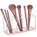 HBlife Clear Acrylic Makeup Brush Holders, 3-Compartment Vanity Organizer Stand and Desk Storage for Lipstick Eyeshadow Pen, Skincare Cosmetic Display Cases for Bathroom Clear Pink