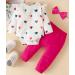 Koonde Baby Girl 3-Piece Outfit Set | Romper, Trouser & Headband | Cream Heart + Magenta | Sizes Newborn to 24 Months - Buy Online on SooperMarket.com