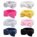 Ondder 8 Pack Spa Headbands Makeup Bow Face Wash Bowknot Headbands for Washing Face Solid Color Facial Headbands Fluffy Skincare Shower Spa Cosmetic Headband Bow Hair Band for Women Girls 8 Pack-a