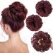PORSMEER 2 pieces Messy Hair Buns Extensions Curly Wavy Hair Elastic Easy Scrunchies for Women Girls Large Synthetic Donut Updo Hair Pieces Hair Chignons Red BUG#