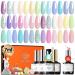 Modelones Gel Nail Polish Kit 24Pcs, Pastel Spring 20 Colors 7ML Glitters Summer Gel Polish Set with Glossy&Matte Top Base Coat + Bond Primer, Macarons Girly Collection Nails Art Manicure Home DIY Gifts for Women Girls A Pastel Arcadia