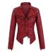 oelaio Women's Leather Long Sleeved Short Lapel Jacket Jacket Jacket Wine X-Small
