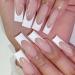 Long French False Nails Square 24PCS French Tip False Nails Gloss Nude White Fake Nails Full Cover Press on Nails with Jelly Glue Stick on Nails for Women Girls Nails Art Long Square White