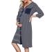 Marvmys Maternity Nightdress For Hospital Breastfeeding Nightwear 3/4 Length Sleeves Nursing Nightgown Button Down Sleep Shirt V Neck Pajama Soft Loungwear For Pregnant Women A-navy Blue S